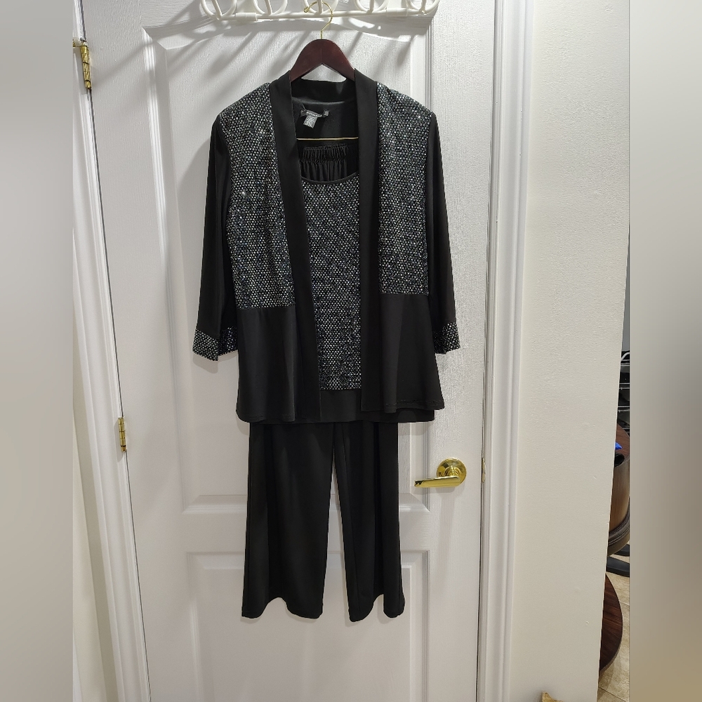 R&M Richards Black Elegant Palazzo Pants Ensemble